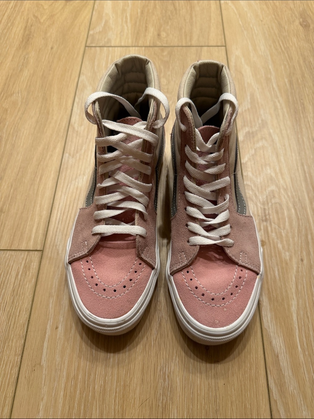 Women’s Vans Pink Suede High-Top Sneakers with White Laces